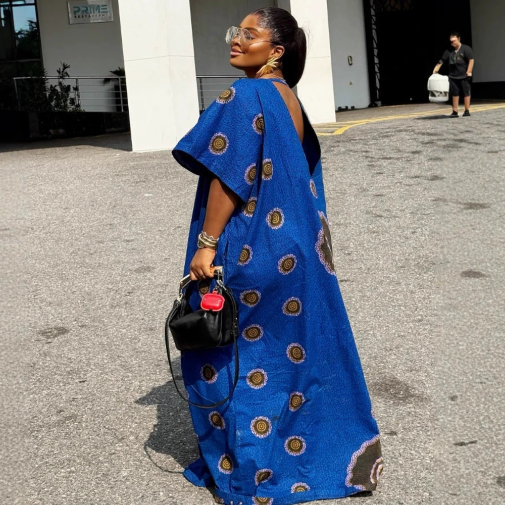ZARA Womens Loose Casual African Print Long Dress Robe